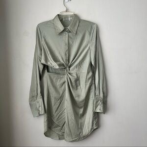 Princess Polly Sari Green Satin Long Sleeve Collared Mini Dress 8